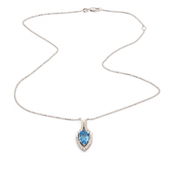 18ct white gold Blue Topaz / Diamond Necklace